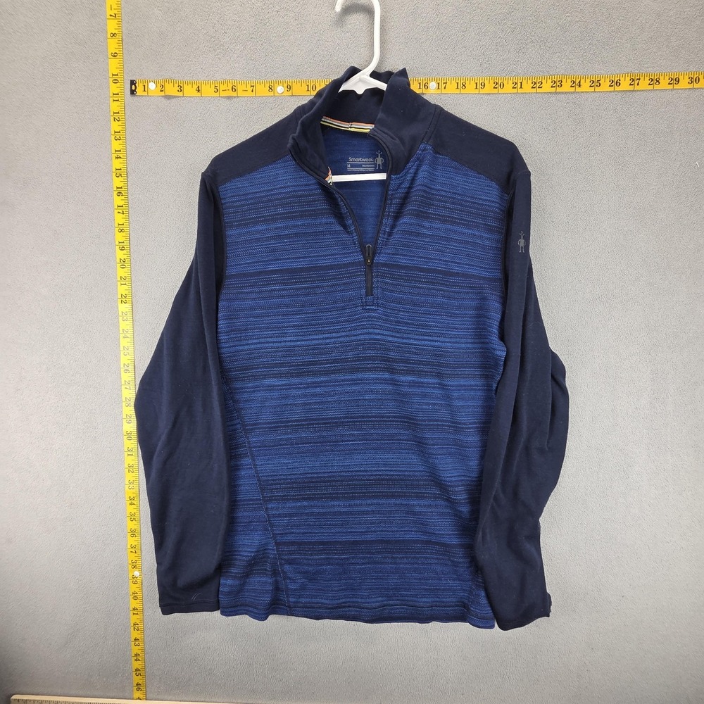 Smartwool Shirt Mens Medium Blue Thermal Merino Wool Base Layer 1/4 Zip